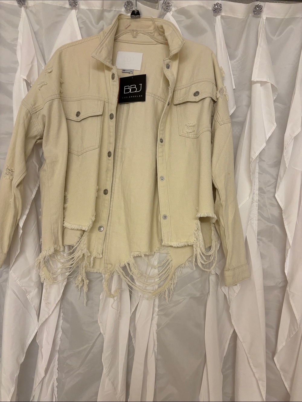 BBJ Los Angeles Distressed Cream Denim Jacket